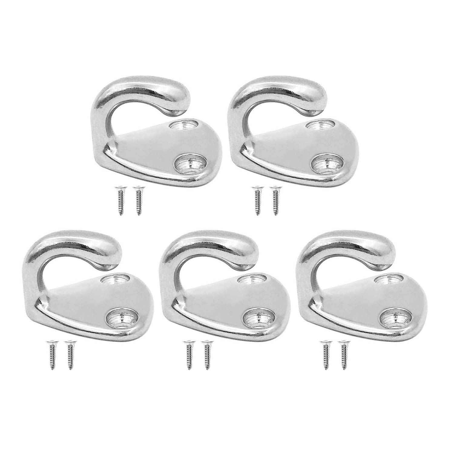 POFET 5pcs 316 Stainless Steel Marine Grade Stainless Steel Boat Hook Coat and Hat Hook Wall Mount