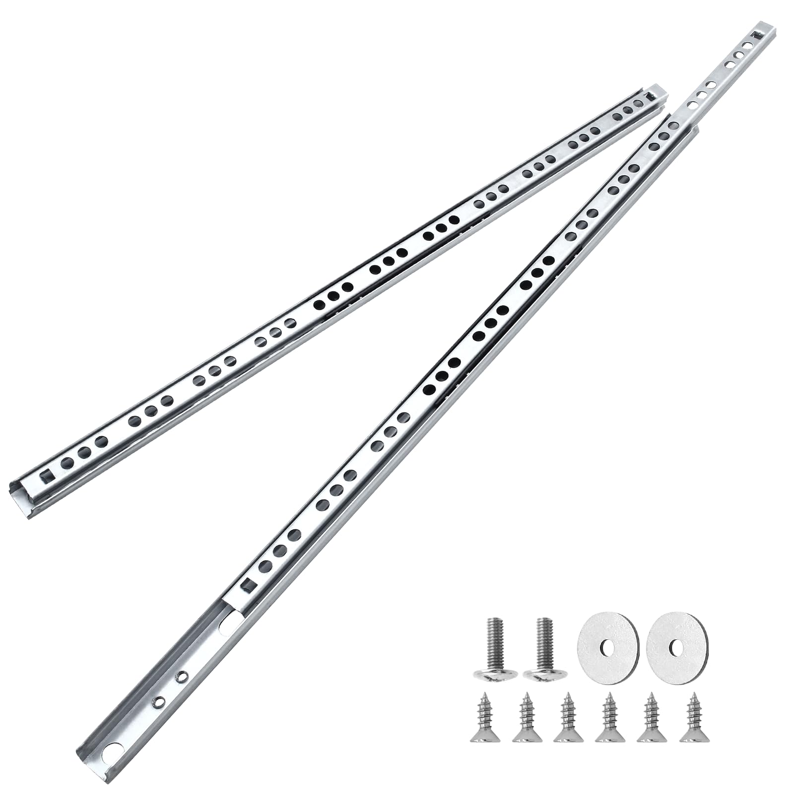 Cjueiom 10 Pack 15 Inch / 374mm Drawer Slides Runners, Silver Ball Bearing Drawer Slides Rail Metal Two Way Slide Track Rail, 17mm Wide Keyboard Tray Runners for Grooved Drawers Cabinet Cupboard