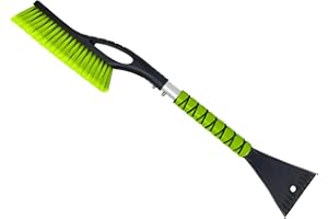 Autovir 27" Snow Brush and Ice Scrapers for Car Windshield (1 Pack), Window Ice and Snow Scraper with Ergonomic Foam Grip, Snow Windshield Scraper with Aluminum Body, Winter Car Accessories (Green)