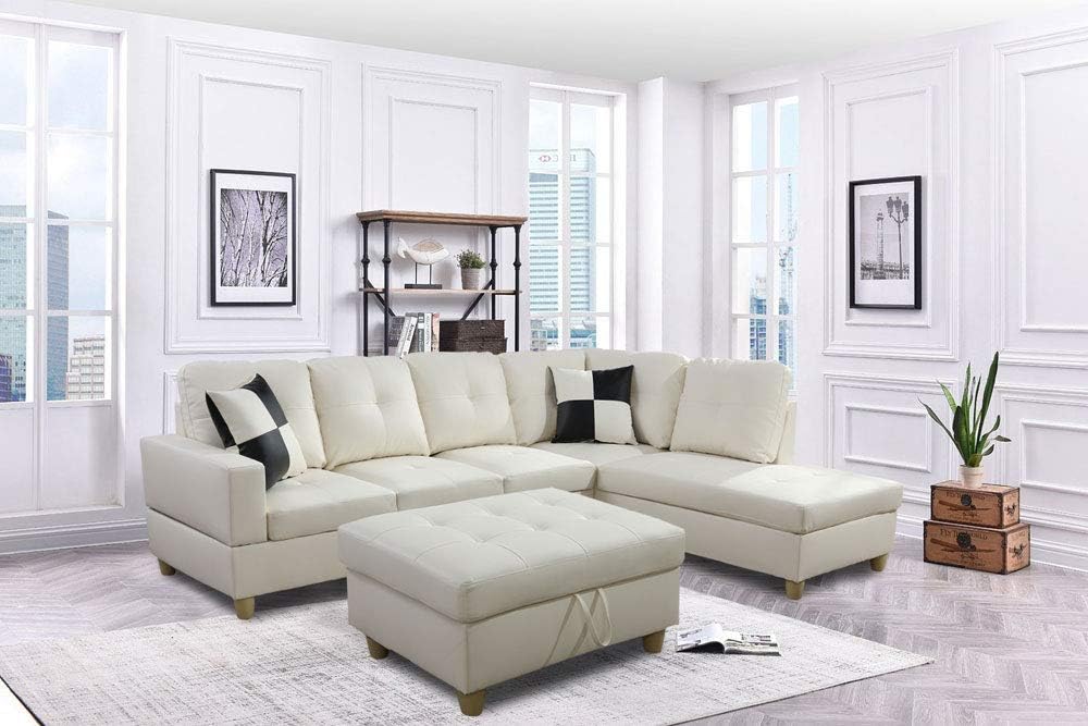 LifeStyle Furniture Left Facing 3PC Sectional Sofa Set Faux PU Leathe with Storage mats and 2 Pillows Smooth and Soft Couch ​Sets: Furniture & Decor