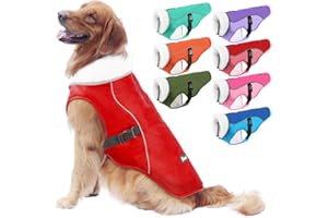 EMUST Dog Jacket Winter, Cozy Windproof Dog Jacket for Cold Weather, Solid Color Dog Vests for Winter for Medium Dogs, Red M