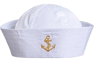 Vonokee Sailor Hat, White Captain Hat Yacht Sailor Ship Caps for Adult and Teens Halloween Costume Accessory