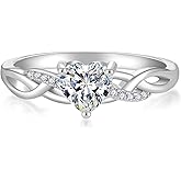 RGEMCY Heart-Shaped Moissanite Ring, Moissanite Engagement Promise Ring, 925 Sterling Silver Ring, Anniversary Ring