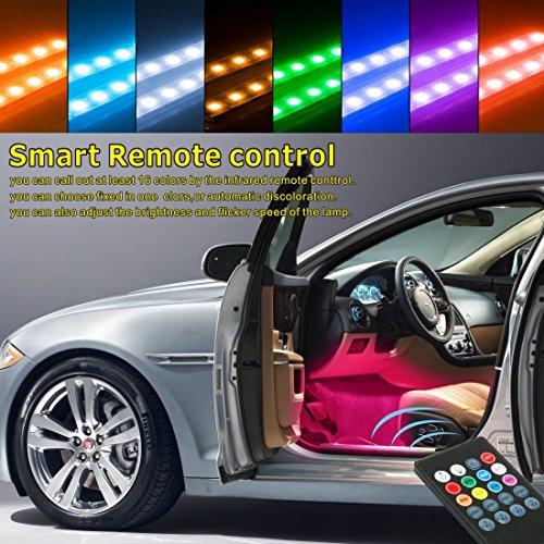 Idefair(TM) Car LED Strip Interior Light,48LEDs Multicolor Waterproof Music Car Interior Underdash Lighting Kit for Truck Van Lorry Motorcycle,with Sound Active Function,Wireless Remote - Thumbnail 2