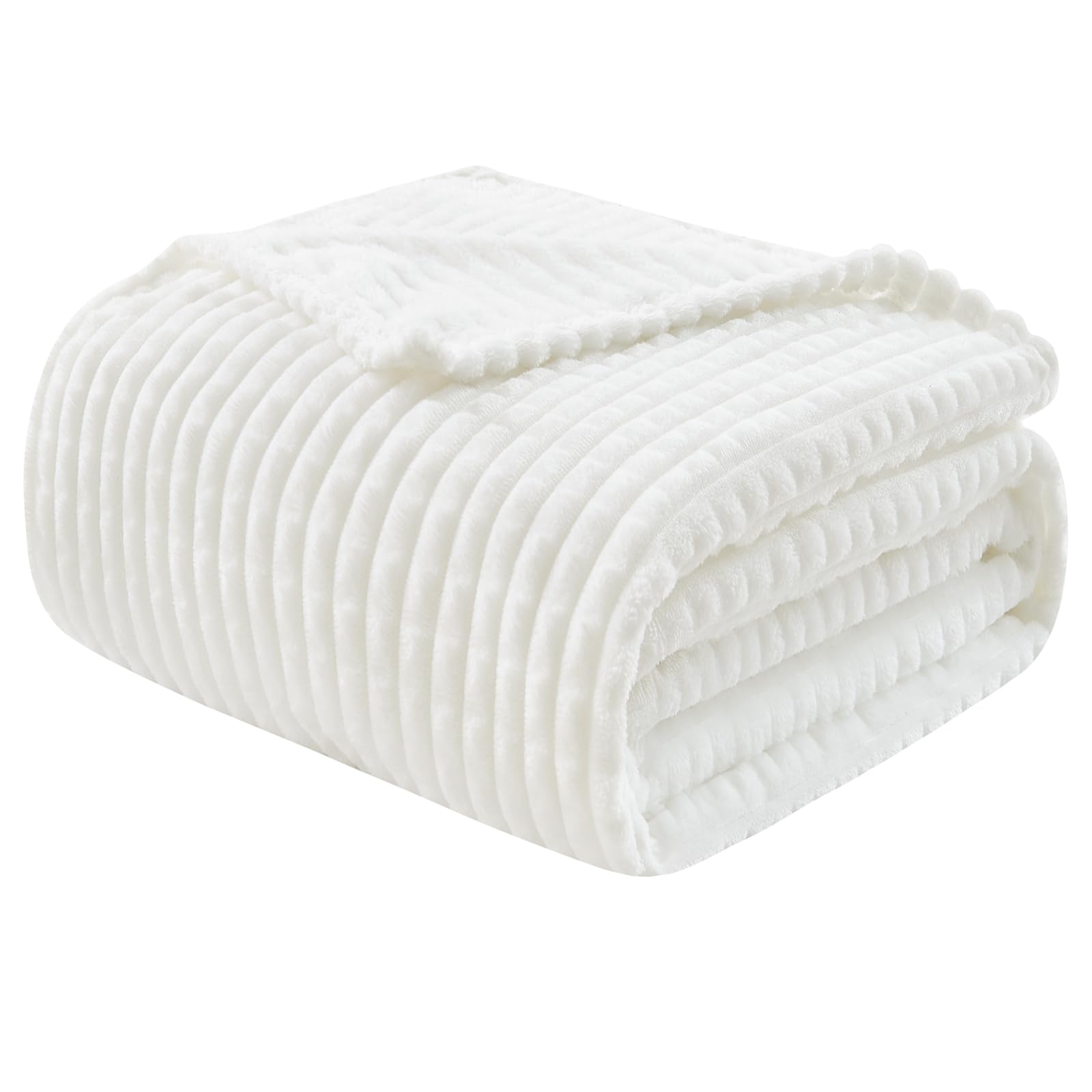 EMME Fleece Throw Blanket for Sofa, Soft, Fluffy, 3D Touch Experience, Warm Cozy Throw, Versatile Single Flannel Blanket for Bed, Couch, Sofa, Armchairs, OEKO-TEX (White, 130x150cm)