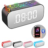 AFK Alarm Clock with Bluetooth Speaker for Bedroom/Office,Small Digital Clock for Heavy Sleepers Adults,Teens,Kids with Dual Alarms,Mirror LED Display,Hands-Free Calling.