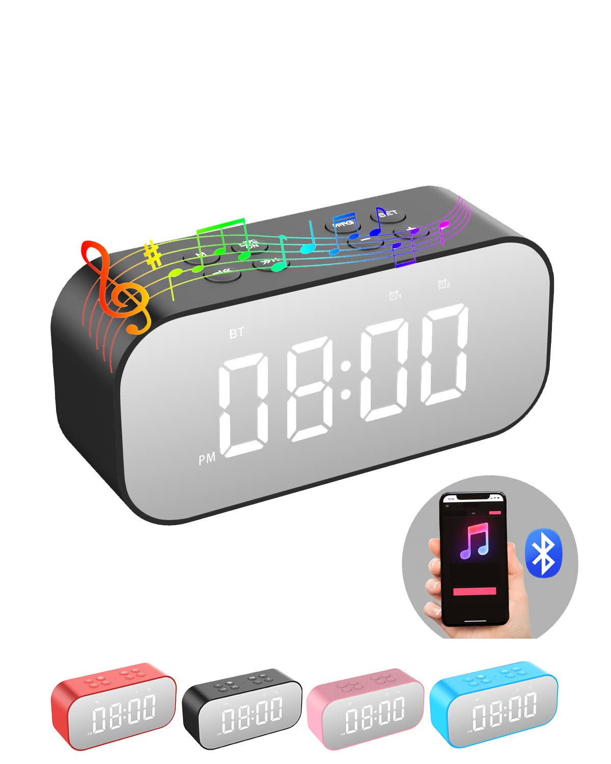 Photo 1 of AFK Alarm Clock with Bluetooth Speaker for Bedroom/Office,Small Digital Clock for Heavy Sleepers Adults,Teens,Kids with Dual Alarms,Mirror LED Display,Hands-Free Calling.