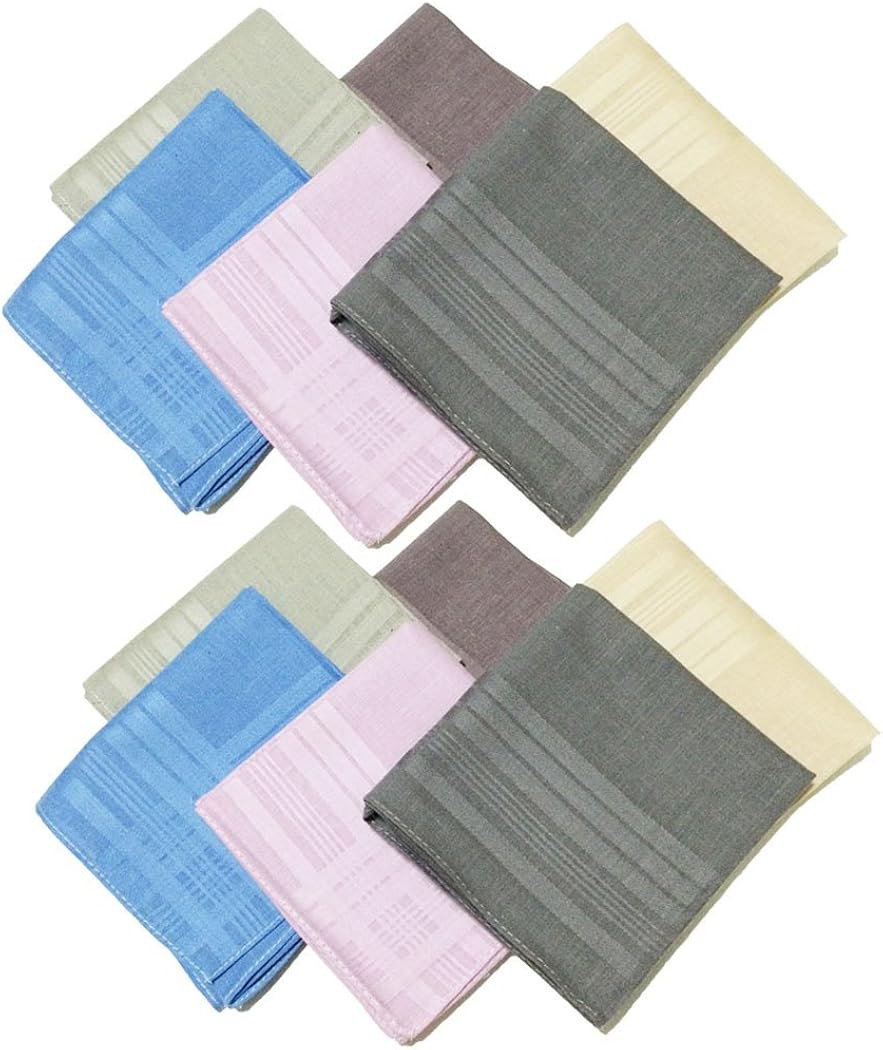 OWM Handkerchief 12 Pack Assorted Colored Pure Cotton Solid Handkerchiefs Bulk at Amazon Men’s