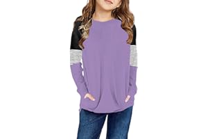 SELINK Girl's Casual Big Kids Long Sleeve Striped Color Block Casual Tees with Pockets
