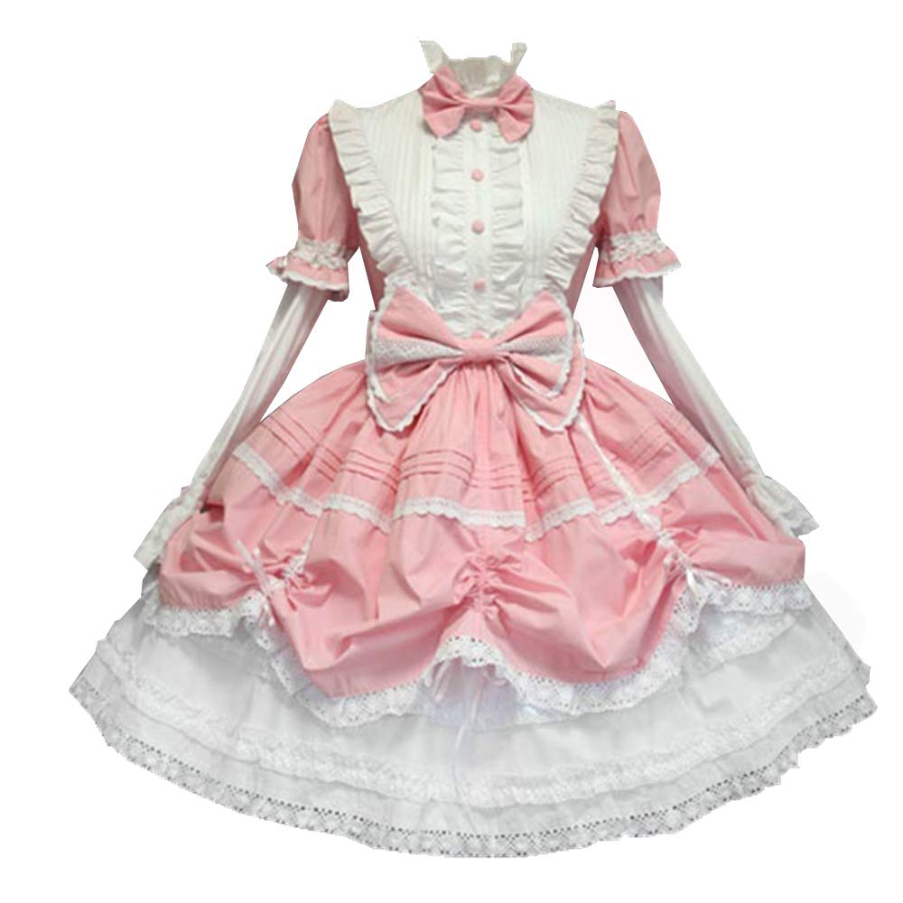 Photo 1 of Jeufoin Women’s Classic Pink Gothic Lolita Dress Detachable Sleeve Multi Layered Halloween Cosplay Costume with Bowknots 3XL Pink