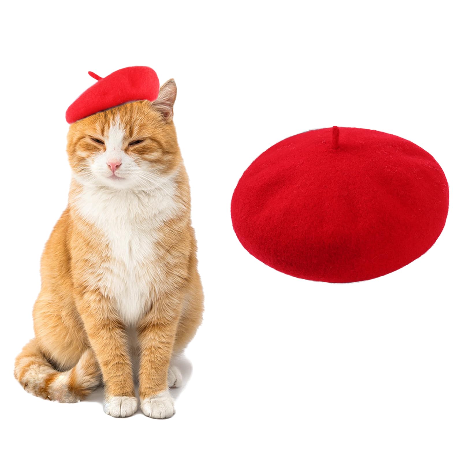 AWOCAN Dog Cat Beret Hat Pet French Beret Cap Headband with Adjustable Chin Strap Christmas Costume Hair Accessory Photo Props for Party (red)