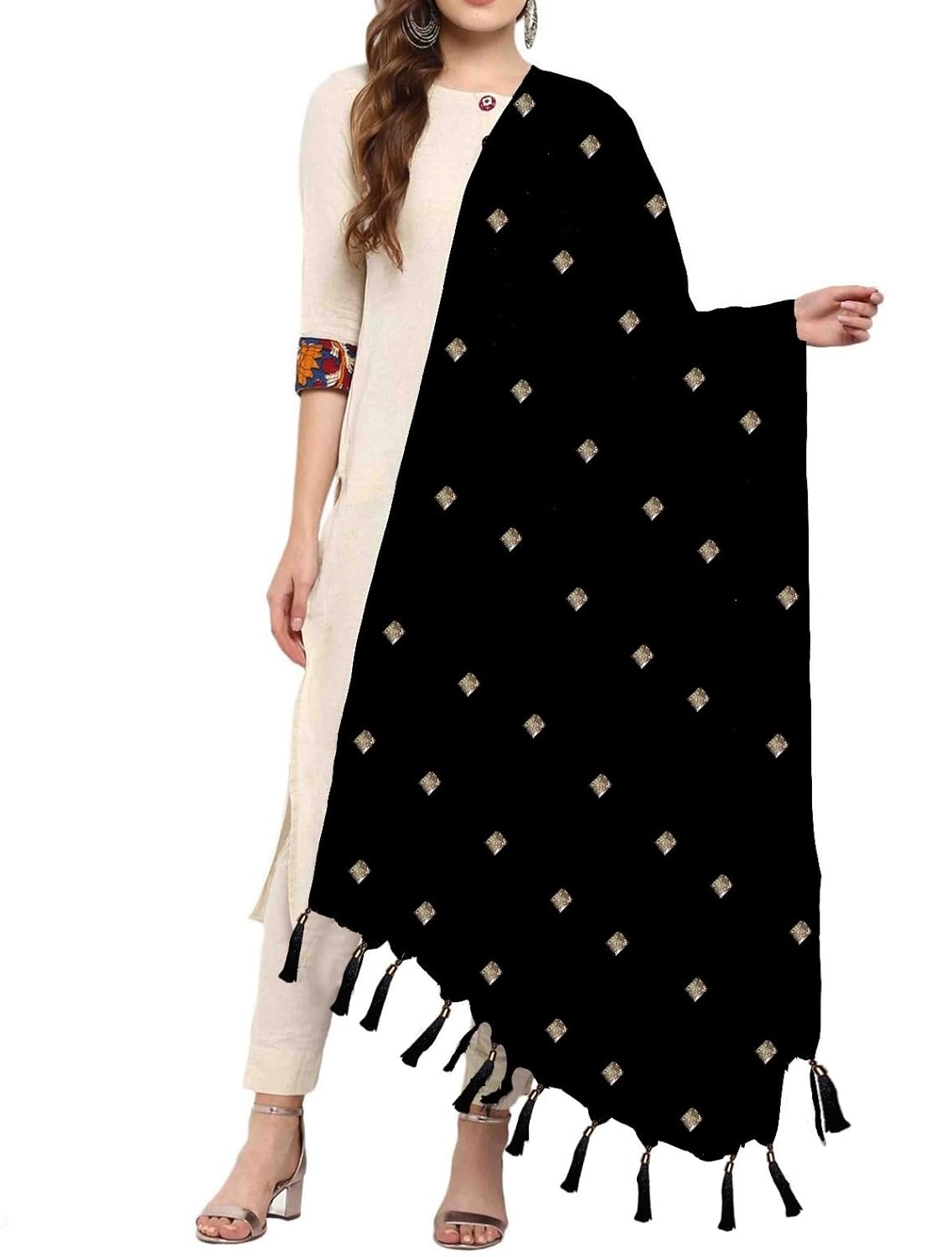 vf collection women's nazmin dupatta(vf1018_black_free size)