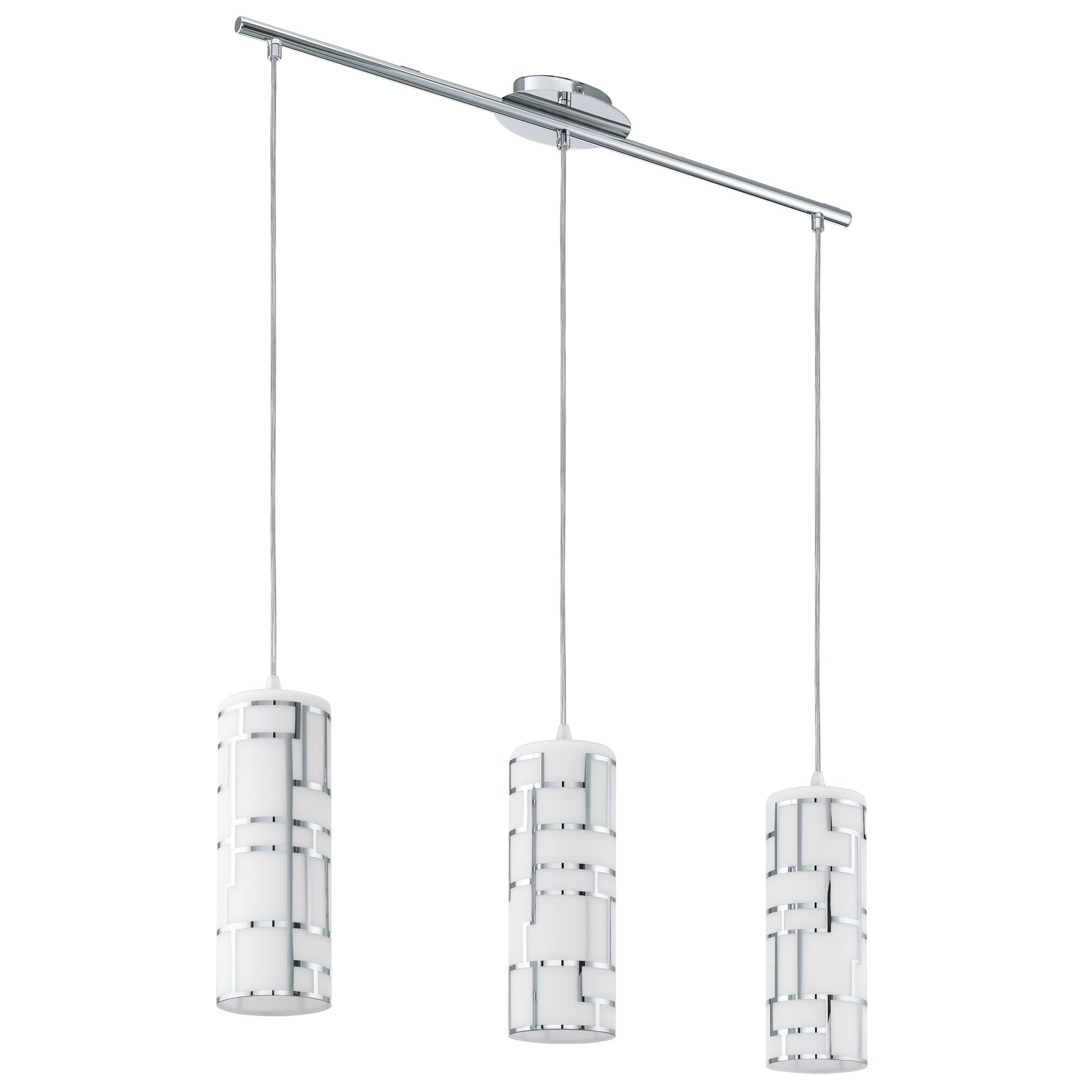 Eglo Pendant Light Bayman, 3-Light Hanging Lamp, Elegant Steel and Glass Pendant with Chrome and White Decoration, Dining Table Light, Hanging Living Room Lamp with E27 Socket