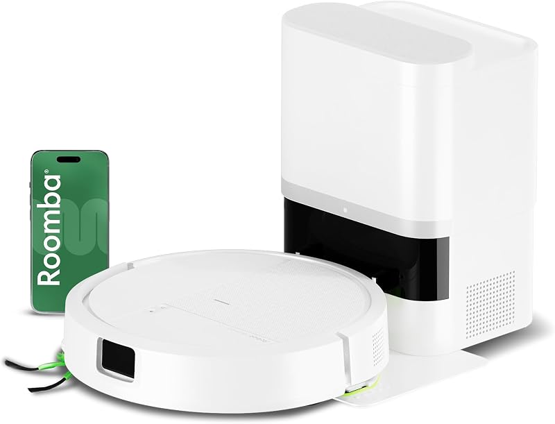 Roomba® 115 Combo Saug- und Wischroboter + AutoEmpty™ Dock, 15k Pa Saugleistung, Bürsten und Wischpad reichen, Navigation mit Clearview™ LiDAR, Weiß