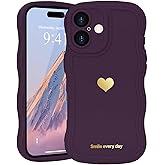 LAPOPNUT for iPhone 16 Plus Case Cute Heart Simple Wave Frame Case Aesthetic Design Solid Color Girls Women TPU Silicone Slim Phone Cover for iPhone 16 Plus,Purple