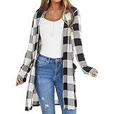 Lacozy Women's Open Front Long Cardigan Draped Snap Buffalo Plaid Shirt Kimono Cardigan Knit Sweater