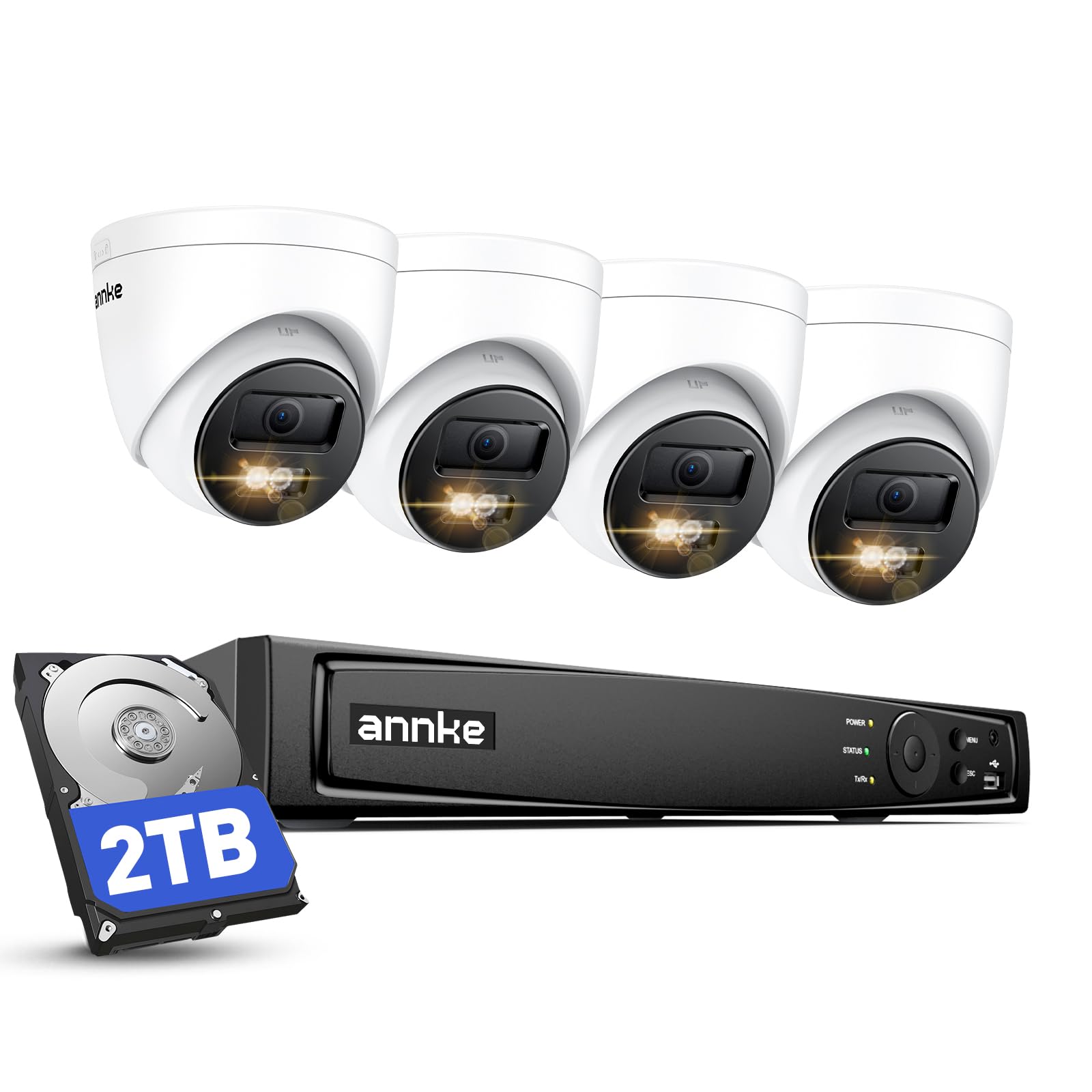 ANNKE 4K 8CH PoE CCTV Camera System - 2TB NVR Security System, 4 x 8MP Outdoor Dome IP Cameras, Human/Vehicle Detection, IP67 Weatherproof, Colour Night Vision, Remote Access, 24/7 Recording CCTV Kit