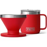 YETI Rambler 10 oz Ceramic Lined Stackable Mug, Vacuum Insulated, Stainless Steel with MagSlider Lid Pour Over Coffee Maker Accessory Ramblers, Rescue Red