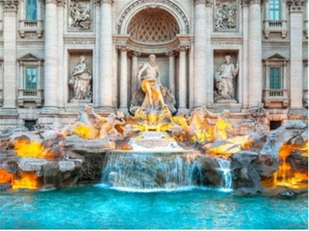 5D DIY Full Round Drill Diamond Painting, Trevi Fountain at Sunrise Rome Italy Landscape, Hobby Crafts Painting Art Frameless 40x50 cm
