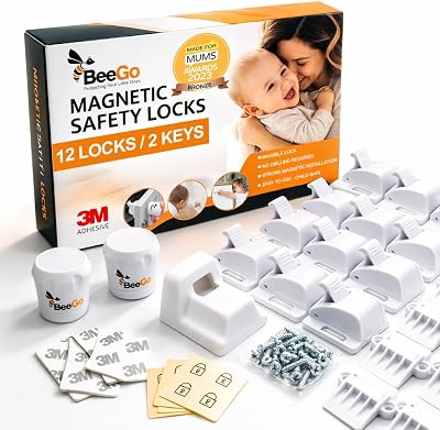 BeeGo 12 Pack Magnetic Child Safety Locks with 2 Keys - No Drill