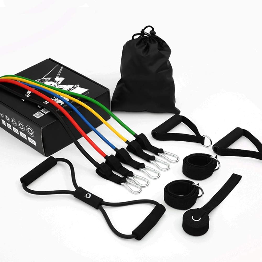 JUYHTY Resistance Band Suit, Rope Length 120cm, Multifunctional Adjustable Natural Latex Elastic Fitness Machine, Suitable for Men and Women Sports, Family, Gym 11 Sets,Black
