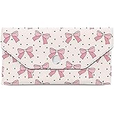 AWRIUK Cash Envelope Wallet Cute PU Leather Envelopes Bag for Men and Women, Reusable Budget Pouch for Budgeting Billing Pink Bow Dots