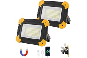 AUMIO 2-Pack Portable Flood Light, 4000mAh Magnetic Rechargeable LED Work Light Battery, 40W Outdoor Waterproof Work Lights Cordless 180° Rotate for Job Site Garage Camping Car Repair, Gifts for Men
