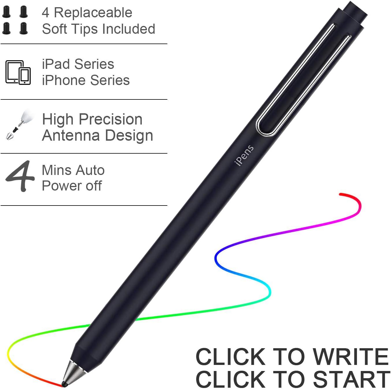 Universal Rechargeable Touch Screen Capacitive Stylus, 2mm Fine Point Active Stylus Compatible with iPad, iPhone X/8/8 Plus, iPad Pro/Mini/Air and Most Touchscreen Devices