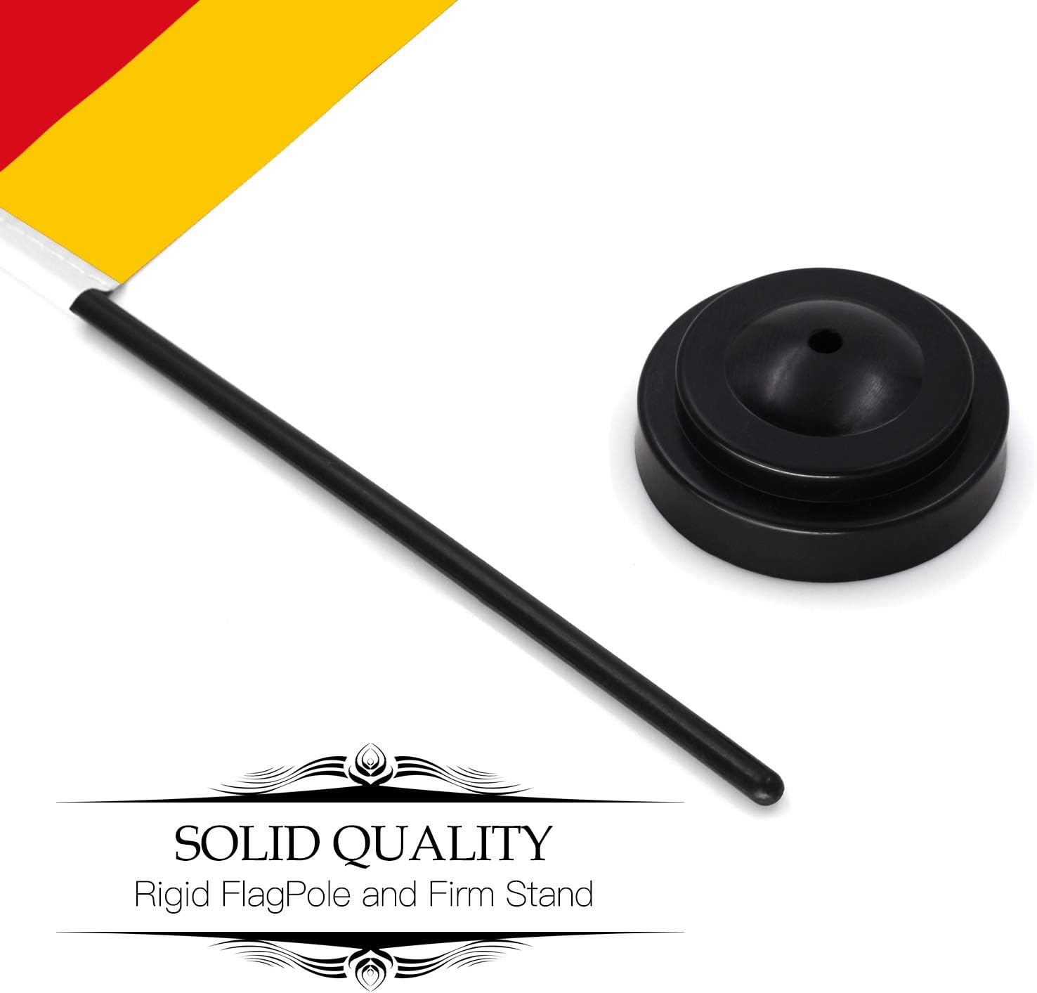 ANLEY Germany Deluxe Desk Flag Set - 6 x 4 Inch Miniature German Desktop Flag with 12" Solid Pole - Vivid Color and Fade Resistant - Black Base and Spear Top : Office Products