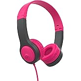 JLab JBuddies Folding Kids Wired Headphones Gen 2, Pink/Grey, Toddler Headphones, Noise Isolation, Kids Safe, Volume Limiting, for Children Ages 2+
