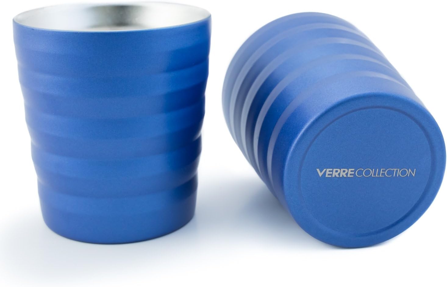 Classic Espresso Lungo Double Wall Stainless Steel Cup Set, Verre Collection, Thermo Insulated (8 oz, Sea Blue)