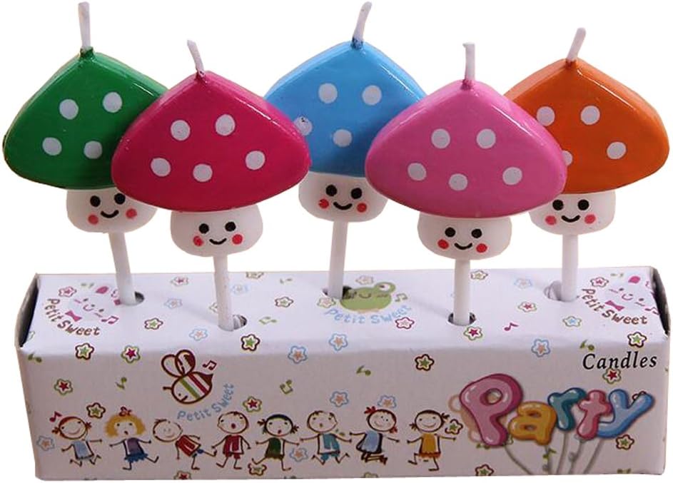 Fayear Cartoon Birthday Party Cake Candle for kids Funny Time Party Birthday Decoration 5PCS/Box (Mushroom)