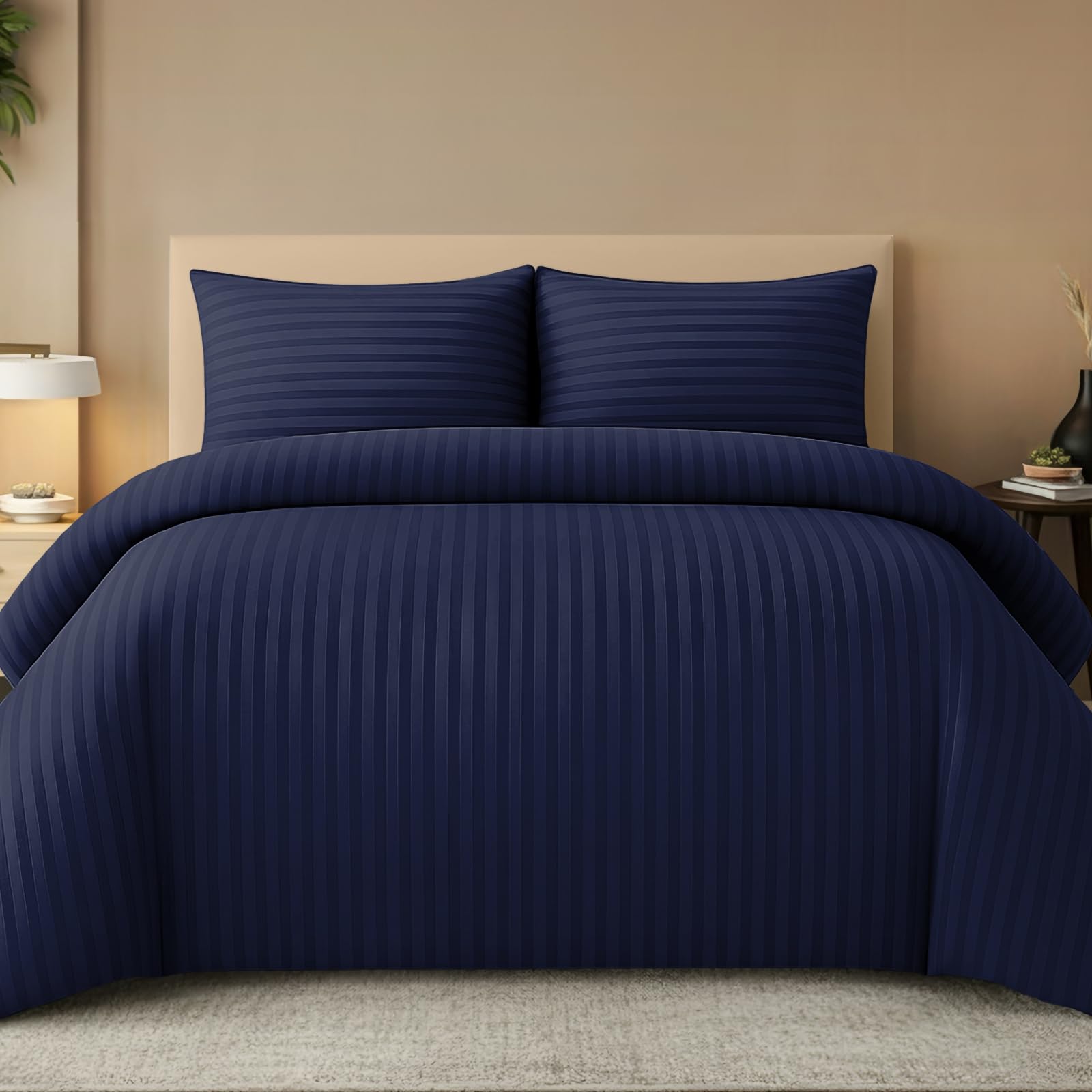 Pamposh Satin Stripe Single Duvet Cover Set - Premium Hotel Quality Quilt Cover Bedding Sets - Hypoallergenic Ultra Soft Microfiber Bed Linen