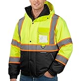 TICONN Waterproof Safety Bomber Jacket, Winter Rain Jacket Hi Vis Reflective, ANSI Class 3 Work Rain Coat