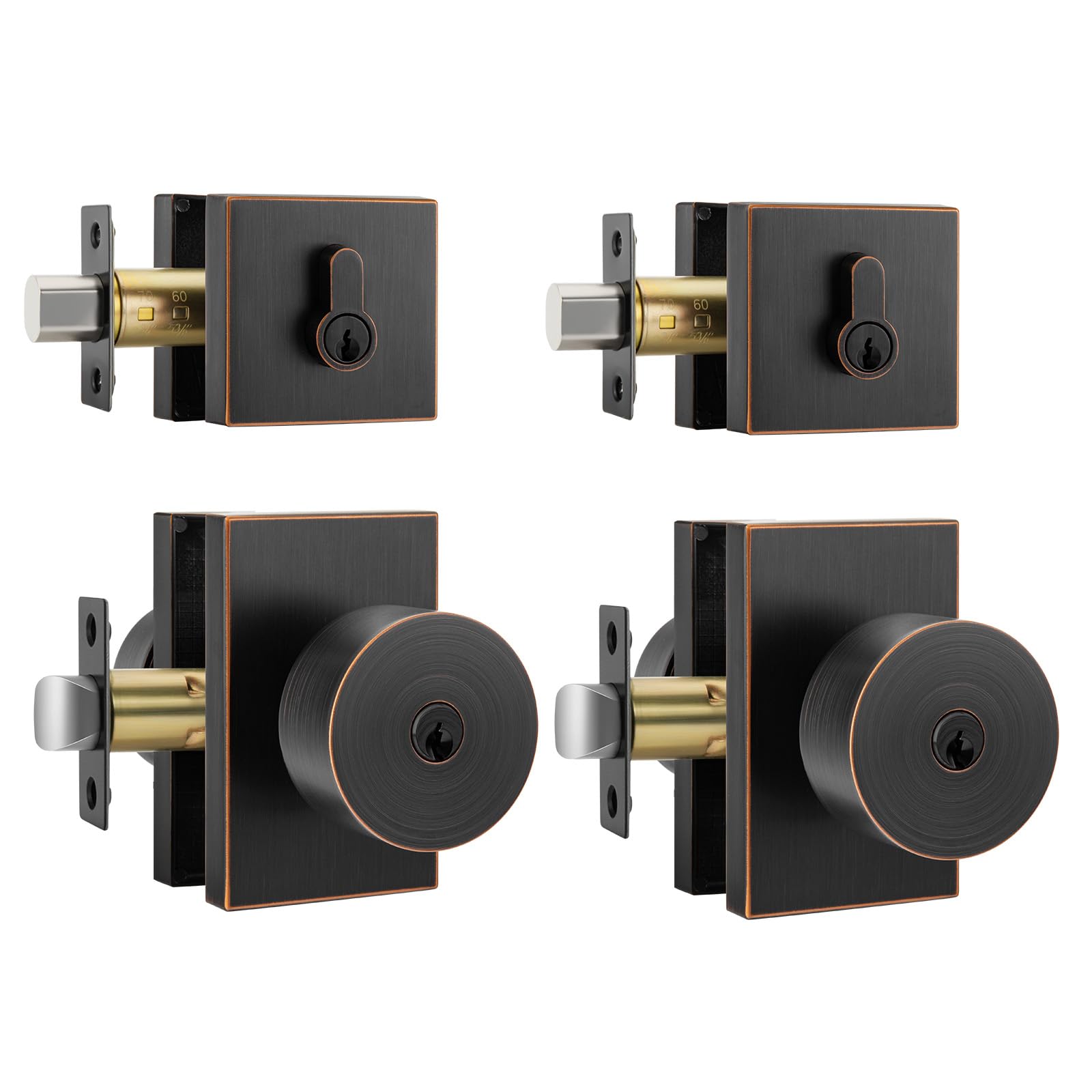 Photo 1 of Haidms Oil Rubbed Bronze Front Door Knob with Lock, Zinc Alloy Bronze Exterior Door Lock Set with Deadbolt, Heavy Duty Deadbolt Lock and Door Knob Set with Lock and Key, Reversible Hardware (2 Pack)