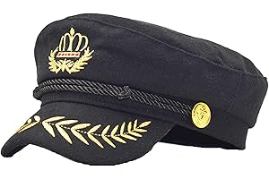 Pinsway Classic Captains Hat with Embroidered Royal Crown, Newsboy Cap Chauffeur Hats, Yacht Hat Nautical 1st Cruise Costume