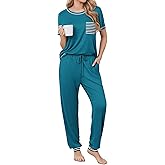 Ekouaer womens pajama sets Short Sleeve Pjs Lounge Set 2 Piece Sleepwear with Long Pants