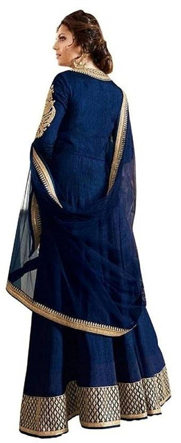 palli fashion women's blue bangalori silk semi-stitched lehenga choli