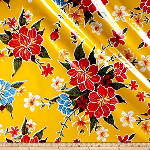 Oil Cloth International Oilcloth Hibiscus Yellow Fabric The Yard, Yellow