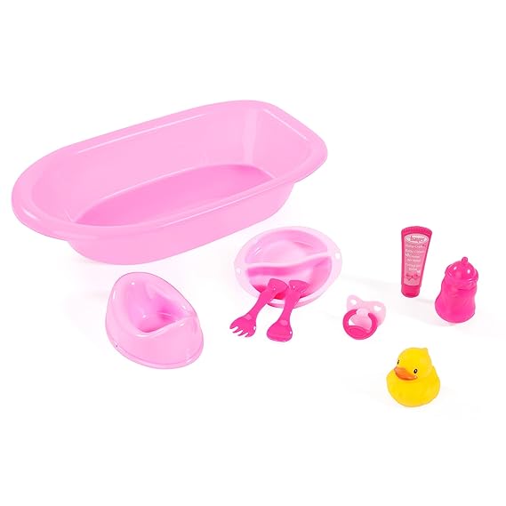 Bayer Design 73352AA Puppenzubehör, großes Badeset mit Puppenbadewanne UVM. für Kinder ab 3 Jahre, Rollenspiel, rosa