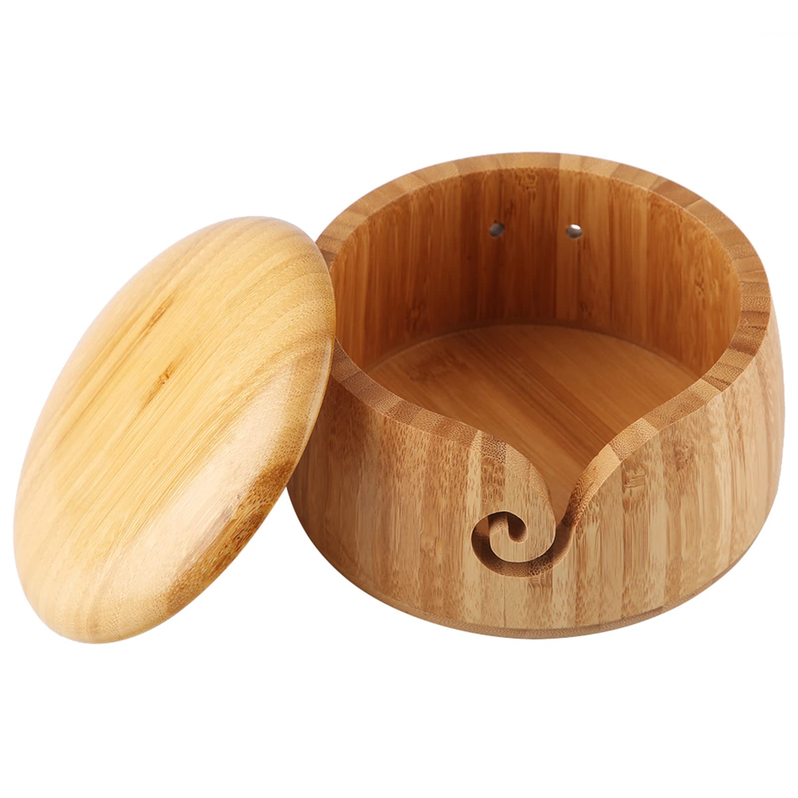 Pssopp Bamboo Yarn Bowl for Knitting and Crochet with Removable Lid - Eco-Friendly Yarn Holder Storage Organizer