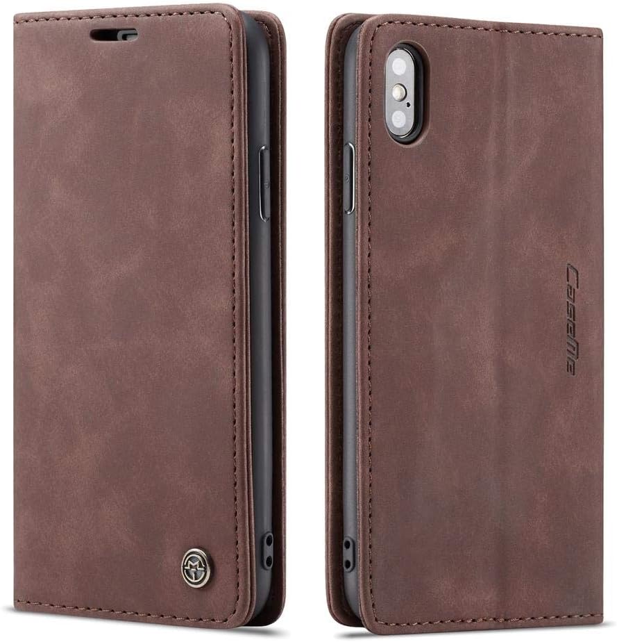 Freezon Case for iPhone XS Max, Elegant Retro Leather with ID Credit Card Slot Holder Flip Cover Stand Magnetic Closure Case for iPhone XS Max-Brown