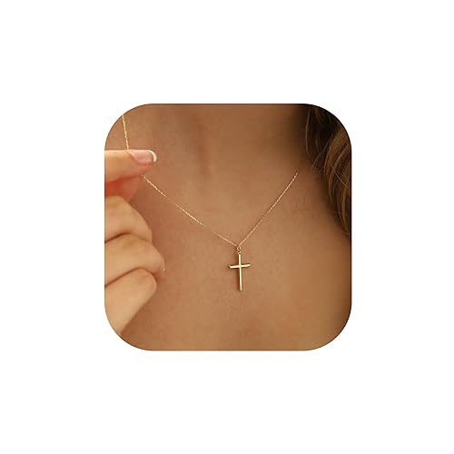 14k Yellow Gold Sideways Cross Jewelry MONOZO Cross Necklace - Main Image