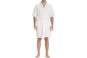 SIORO Waffle Knit Robe for Men, Short Lightweight Bathrobe with Kimono & Pockets, Short-Sleeves Summer Loungewear for Spa