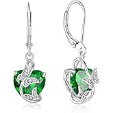 Oskani Butterfly Birthstone Dangle Earrings for Women 925 Sterling Silver 5A Cubic Zirconia Leverback Earrings Jewelry for Mother's Day Valentine Birthday Gifts for Her