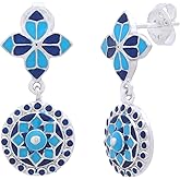 Navicia Azure Rosette Circlet Drop Earrings in Blue, Brass Jewelry Gifts for Her