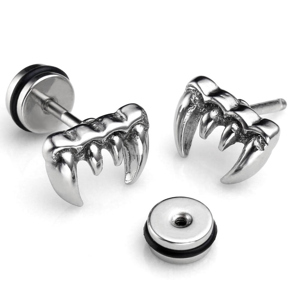 Zysta 2pcs Punk 16G Silver Stainless Steel Beast Claw 1/4\