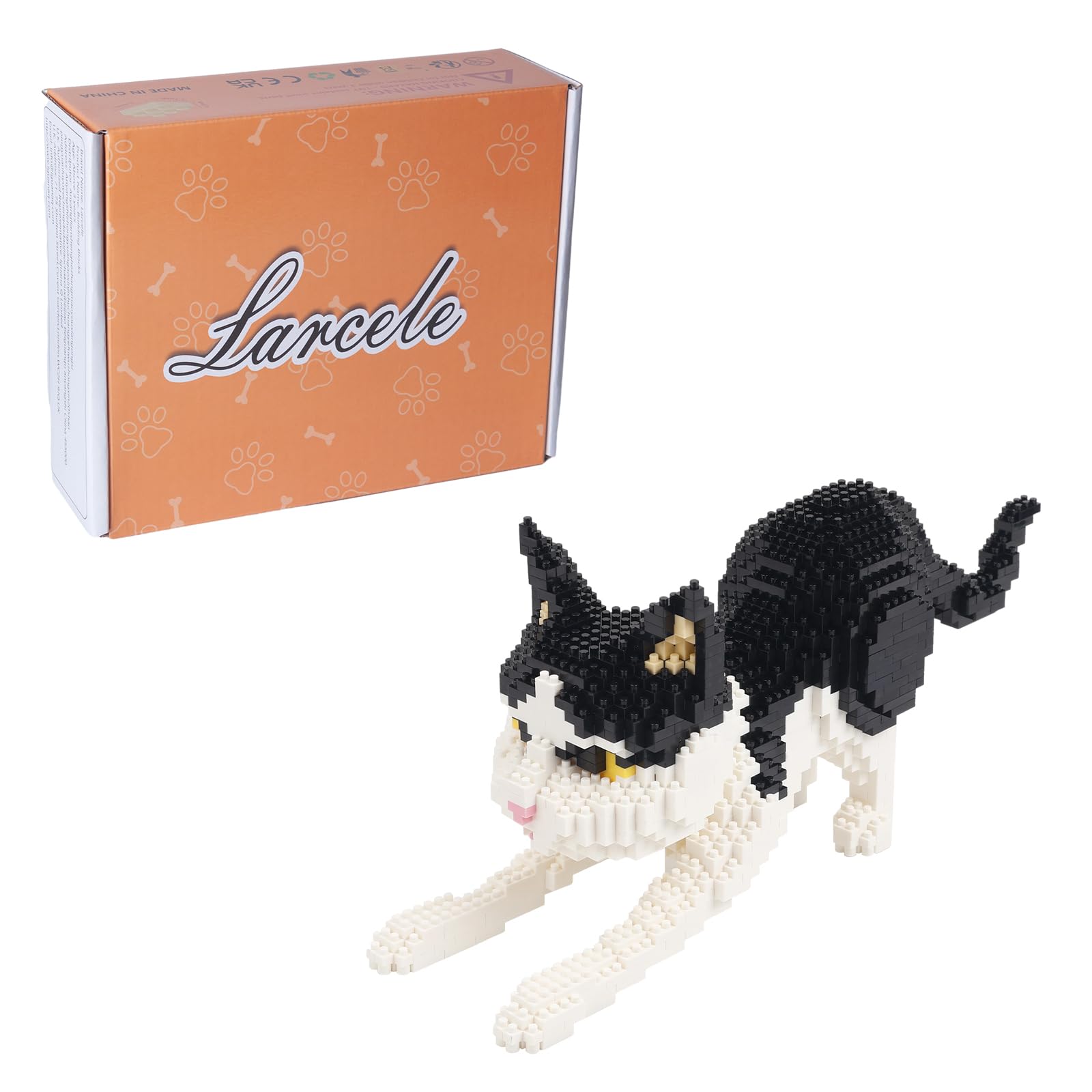 Larcele Mini Building Blocks Animal Set, DIY Micro 3D Building Toy Bricks,1390 pcs KLJM-05 (Black and White Cat)