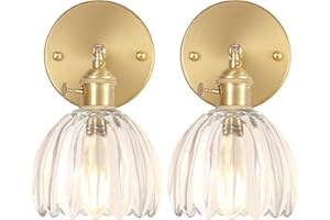 Shenmoyl Vintage Wall Sconces Set of 2 with Transparent Tulip Glass Lampshade 180 Degree Adjustable Brass Sconces Modern Wall Lighting Fixture with Switch for Bedside Bedroom Doorway