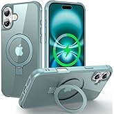 CHAOFEnG Magnetic Compatible with iPhone 16 Plus Case with Stand [Military Grade Drop Tested][Compatible with Magnet] Ring Translucent Slim Hard Back Soft Edge, Teal Green